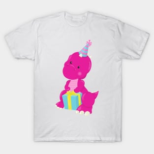 Birthday Dinosaur, Pink Dinosaur, Party Hat, Gifts T-Shirt